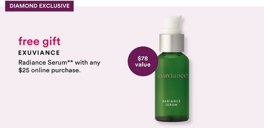 Diamond Exclusive! FREE FULL SIZE EXUVIANCE Radiance Serum with any $25 purchase (unique code from email required)